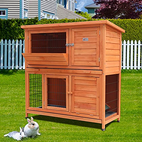 BUNNY BUSINESS 41" 2-Tier Double Decker Rabbit/Guinea Pig Hutch Hutches with Sliding Trays & Ramp (RED)