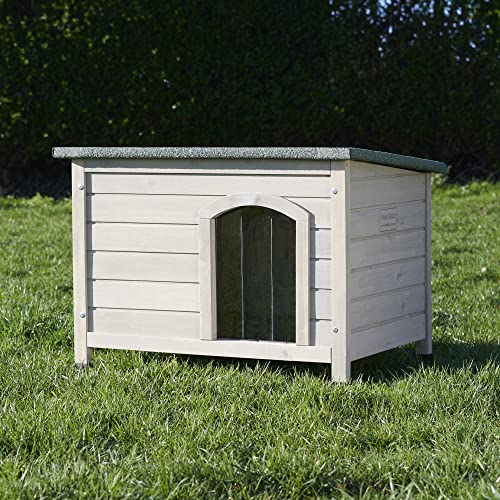 Feel Good Sage Grey Wooden Dog Kennel with Tongue and Groove Panels Includes Lift Up Roof, Rain and Wind Protector Ideal For Mini Miniature Small Breed Puppys.