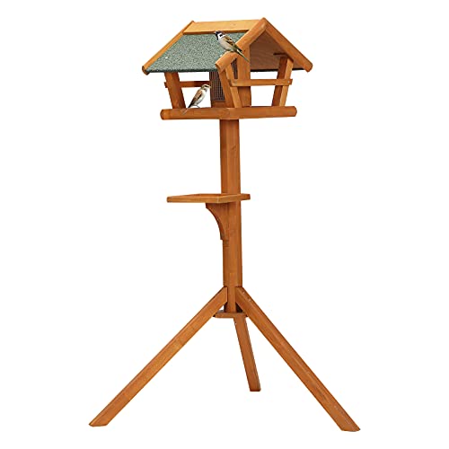 Petsfit Bird Tables for The Garden,Easy to Assemble Wooden Bird Table,Weatherproof Bird Tables with Asphalt Shingles and Feeder Tray for Wood Pigeon