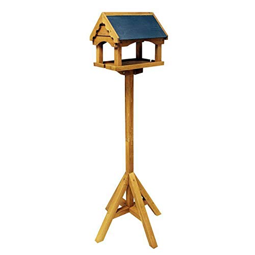 Elito Home & Garden Traditional Wooden Wild Bird Deluxe Feeding Station Table Free Standing Bird Table (Slate Roof Bird Table)