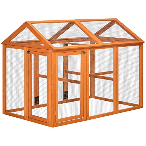 PawHut Large Chicken Run, Wooden Chicken Coop, Pet Playpen w/Combinable Design - Orange