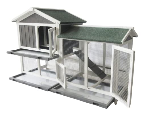 BUNNY BUSINESS The Grove Grey Double Decker Rabbit/Guinea Pig Hutch and Run EXTRA DEPTH WITH FLOOR (GREY GROVE, NO COVER)