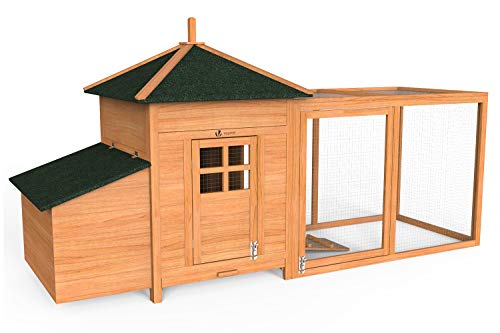 VOUNOT Chicken Coop and Run, Wooden Hen House with Nest Box, Poultry Ark Coup Rabbit Hutch Home
