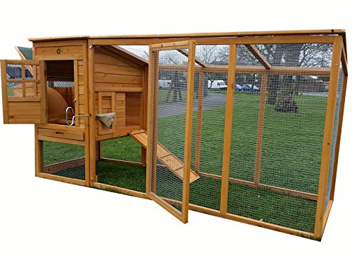 Large 8ft Chicken Coops Large Chicken Coop Hen House Ark Poultry Run Nest Box Rabbit Hutch Suitable For Up To 4 Birds - Integrated Run & Cleaning Tray & Innovative Locking Mechanism